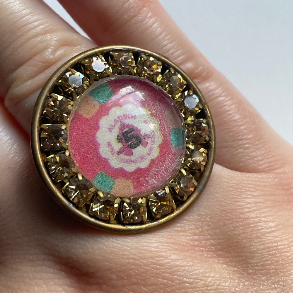Red And Gold Statement Ring With Rhinestones - Picture 2 of 9